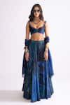 Buy_Saaksha & Kinni_Blue Chanderi Printed Wave Magnolia Lehenga _at_Aza_Fashions