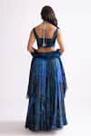 Shop_Saaksha & Kinni_Blue Chanderi Printed Wave Magnolia Lehenga _at_Aza_Fashions