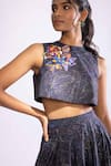 Saaksha & Kinni_Black Cambric Printed Wave Round Flara Blouse _Online_at_Aza_Fashions