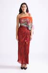 Buy_Saaksha & Kinni_Red Cotton Silk Printed Wave Asymmetric Raleigh And Daisy Dress _at_Aza_Fashions