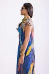 Buy_Saaksha & Kinni_Blue Chiffon Printed Tribal Cutwork Floral Cape _Online_at_Aza_Fashions