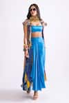 Buy_Saaksha & Kinni_Blue Chiffon Printed Tribal Cutwork Floral Cape _at_Aza_Fashions