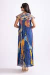 Shop_Saaksha & Kinni_Blue Chiffon Printed Tribal Cutwork Floral Cape _at_Aza_Fashions