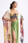 Saaksha & Kinni_Multi Color Chiffon Printed Daisy Open Dolly Cape _Online_at_Aza_Fashions