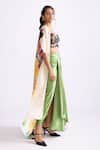 Saaksha & Kinni_Green 100% Satin Plain Sass High Waisted Draped Skirt _Online_at_Aza_Fashions