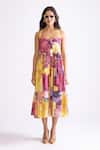 Saaksha & Kinni_Yellow Cambric Printed Daisy Sweetheart Lola Tiered Dress _Online_at_Aza_Fashions