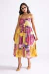 Buy_Saaksha & Kinni_Yellow Cambric Printed Daisy Sweetheart Lola Tiered Dress _at_Aza_Fashions