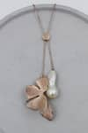 Buy_Heena Mittal_Rose Gold Pearl Fiore Lune Petal Pendant Chain Necklace _at_Aza_Fashions