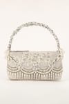 Buy_Born Flash_Silver Pearl Luxuria Bloom Embellished Handbag _at_Aza_Fashions