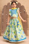 Buy_LIL DRAMA_Green Blouse And Lehenga 100% Cotton Printed Mirror Blossom Set _at_Aza_Fashions