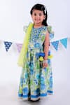 LIL DRAMA_Green Blouse And Lehenga 100% Cotton Printed Mirror Blossom Set _Online_at_Aza_Fashions