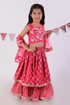 LIL DRAMA_Red Blouse And Lehenga 100% Cotton Printed Flower Layered Set _Online_at_Aza_Fashions