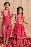 LIL DRAMA_Red Blouse And Lehenga 100% Cotton Printed Flower Layered Set _at_Aza_Fashions