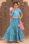 Buy_LIL DRAMA_Blue Blouse And Lehenga 100% Cotton Printed Flower Floral Set _at_Aza_Fashions