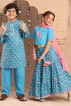 LIL DRAMA_Blue Blouse And Lehenga 100% Cotton Printed Flower Floral Set _at_Aza_Fashions