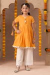 Buy_LIL DRAMA_Orange Kurta Cambric (100% Cotton) Embroidered Janmashtami With Pyjama Pant _at_Aza_Fashions