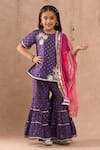 Buy_LIL DRAMA_Purple Viscose Rayon Printed Foil Floral Embroidered Kurta Sharara Set _at_Aza_Fashions