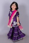 LIL DRAMA_Purple Viscose Rayon Printed Foil Floral Embroidered Kurta Sharara Set _Online_at_Aza_Fashions