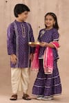 LIL DRAMA_Purple Viscose Rayon Printed Foil Floral Embroidered Kurta Sharara Set _at_Aza_Fashions