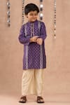 Buy_LIL DRAMA_Purple Viscose Rayon Printed Foil Gota Lace Embroidered Kurta And Pant Set _at_Aza_Fashions