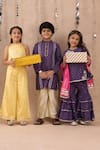 LIL DRAMA_Purple Viscose Rayon Printed Foil Gota Lace Embroidered Kurta And Pant Set _at_Aza_Fashions