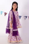 LIL DRAMA_Purple Kurta And Sharara 100% Cotton Printed Floral Set _Online_at_Aza_Fashions