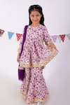 Buy_LIL DRAMA_Purple Kurta And Sharara 100% Cotton Printed Floral Set _Online_at_Aza_Fashions