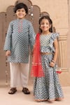 LIL DRAMA_Grey Blouse And Lehenga 100% Cotton Printed Floral Set _at_Aza_Fashions