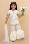 LIL DRAMA_White Cotton Embroidery Stripe Kurta And Sharara Set _Online_at_Aza_Fashions