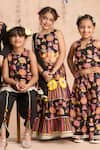 LIL DRAMA_Black Blouse And Lehenga 100% Cotton Printed Floral Set _at_Aza_Fashions