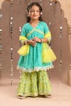 Buy_LIL DRAMA_Green Kurta And Sharara 100% Cotton Printed Floral Set _at_Aza_Fashions