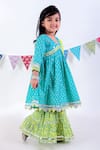 LIL DRAMA_Green Kurta And Sharara 100% Cotton Printed Floral Set _Online_at_Aza_Fashions