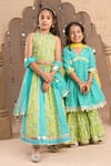 LIL DRAMA_Green Kurta And Sharara 100% Cotton Printed Floral Set _at_Aza_Fashions