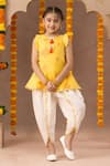 Buy_LIL DRAMA_Yellow Kurta Mull Embroidered Resham Thread Janmashtami With Dhoti Pant _at_Aza_Fashions