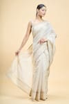 Buy_Samyukta Singhania_Beige Tissue Embroidery Sequin Border Saree _Online_at_Aza_Fashions