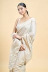 Samyukta Singhania_Beige Tissue Embroidery Sequin Border Saree _at_Aza_Fashions