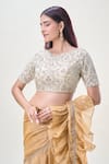 Samyukta Singhania_Cream Net Embroidery Sequin Round Saree Blouse _Online_at_Aza_Fashions