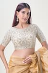 Buy_Samyukta Singhania_Cream Net Embroidery Sequin Round Saree Blouse _Online_at_Aza_Fashions