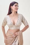 Buy_Samyukta Singhania_Beige Silk Embellished Gota Plunge V Neck Saree Blouse _Online_at_Aza_Fashions