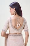 Shop_Samyukta Singhania_Beige Tissue Embroidery Zardozi Leaf Neck Neckline Saree Blouse _at_Aza_Fashions