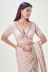 Buy_Samyukta Singhania_Beige Tissue Embroidery Zardozi Leaf Neck Neckline Saree Blouse _Online_at_Aza_Fashions