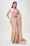 Samyukta Singhania_Rose Gold Tissue Embellished Lace Round Border Pleated Saree With Blouse _Online_at_Aza_Fashions