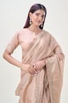 Shop_Samyukta Singhania_Rose Gold Tissue Embellished Lace Round Border Pleated Saree With Blouse _Online_at_Aza_Fashions