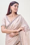 Shop_Samyukta Singhania_Beige Saree Banarasi Tissue Embroidery Zardozi V Sequin Border With Blouse _Online_at_Aza_Fashions