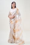 Samyukta Singhania_Off White Saree Tissue Woven Stripe Round With Blouse _at_Aza_Fashions