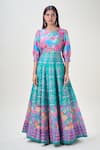 Samyukta Singhania_Blue Doll Silk Print Floral Round Bloom Anarkali With Dupatta _Online_at_Aza_Fashions