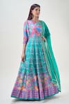 Buy_Samyukta Singhania_Blue Doll Silk Print Floral Round Bloom Anarkali With Dupatta _Online_at_Aza_Fashions