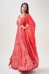 Samyukta Singhania_Red Doll Silk Print Floral V Neck Flower Garden Anarkali With Dupatta _at_Aza_Fashions