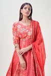 Buy_Samyukta Singhania_Red Doll Silk Print Floral V Neck Flower Garden Anarkali With Dupatta 