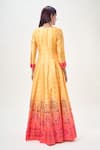 Shop_Samyukta Singhania_Yellow Doll Silk Print Floral V Neck Ombre Anarkali With Dupatta _at_Aza_Fashions